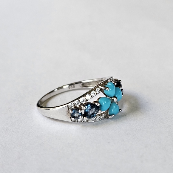 Genuine Sleeping Beauty Turquoise & London Blue Topaz Ring Size 10! - Picture 3 of 5